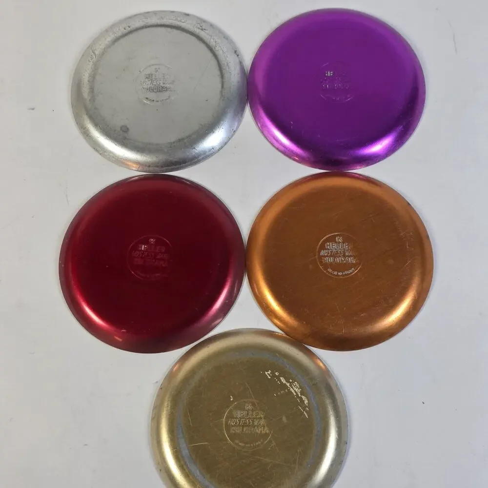 Vintage Heller Hostess Ware Colorama Aluminum Coasters Set 5 MCM Italy USED